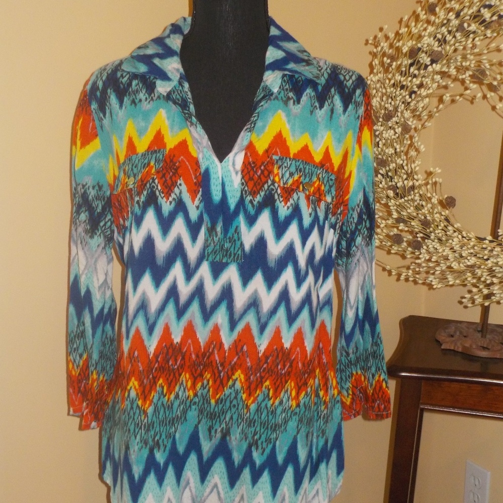 CATO MULTI COLORED V NECK TOP